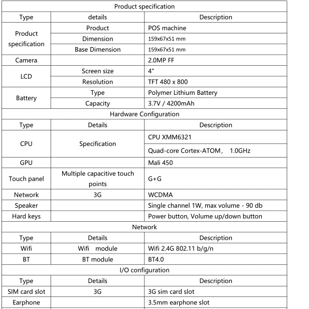 4-Inch Handheld Two Dimensional Code Scanning Payment Terminal Support Android 4.4 System / 3G Nextwork