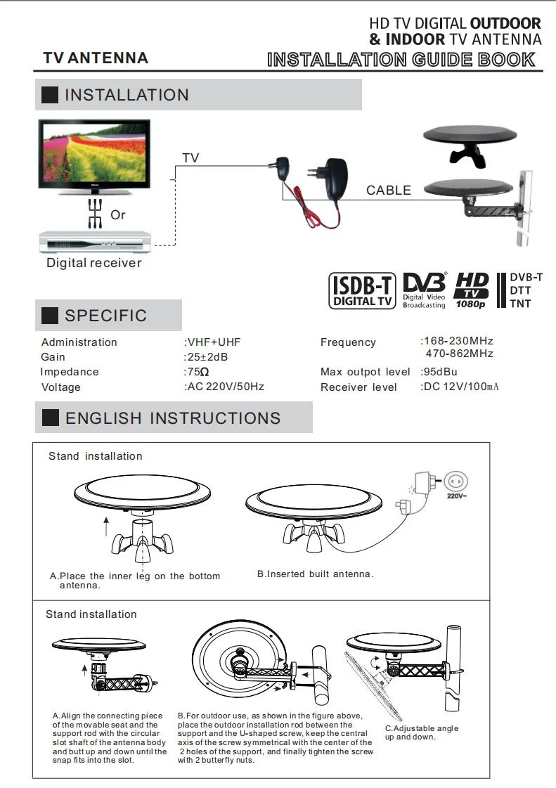 UHF\VHF Active Omini Receptional Indoora and Outdoor Digital Antenna for RV/Boating Using