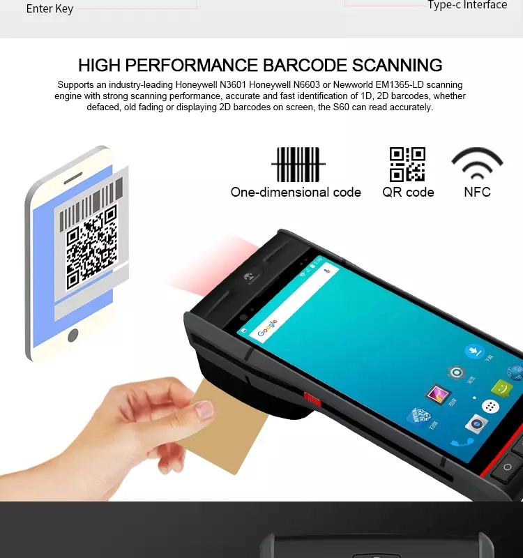 Industrial Portable Handheld Mobile Android Barcode Scanner Terminal with Thermal Printer