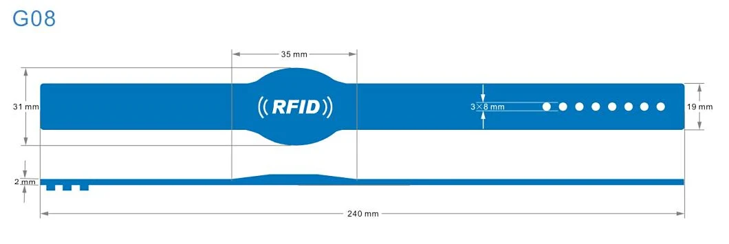 Customized Waterproof G Series G08 Silicone RFID Wristband Eco-Friendly NFC Bracelet 13.56MHz Hf & 125kHz Lf